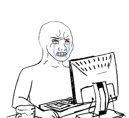 Crying Wojak at computer